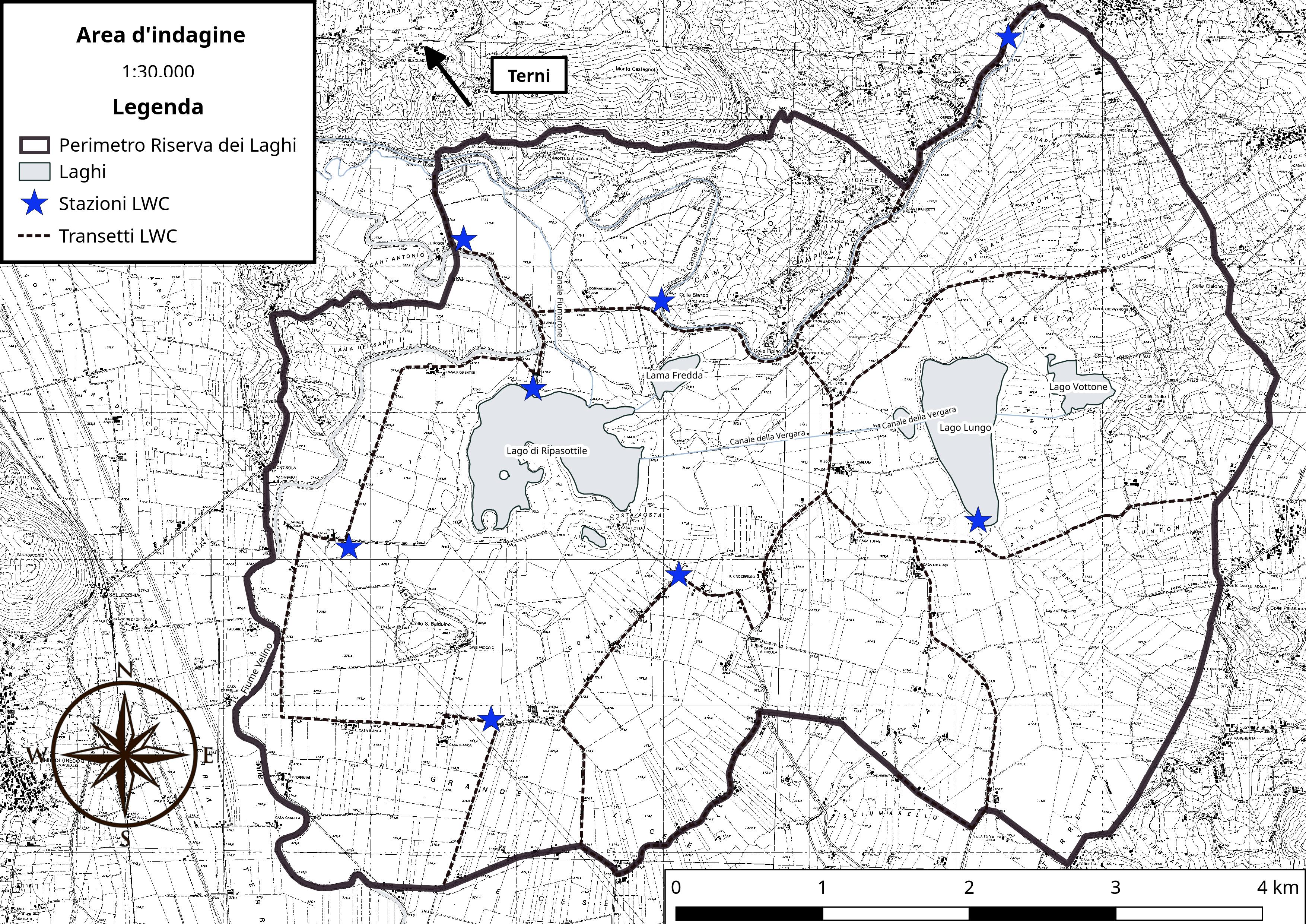 Carta della Riserva Naturale con i transetti e le stazioni